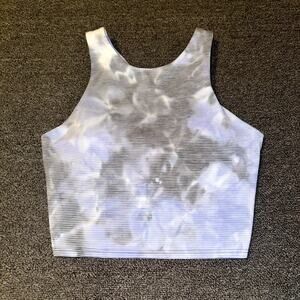 Athleta Sports Bra Women Small Blue Gray Tie Dye Striped Crop Racerback Athletic